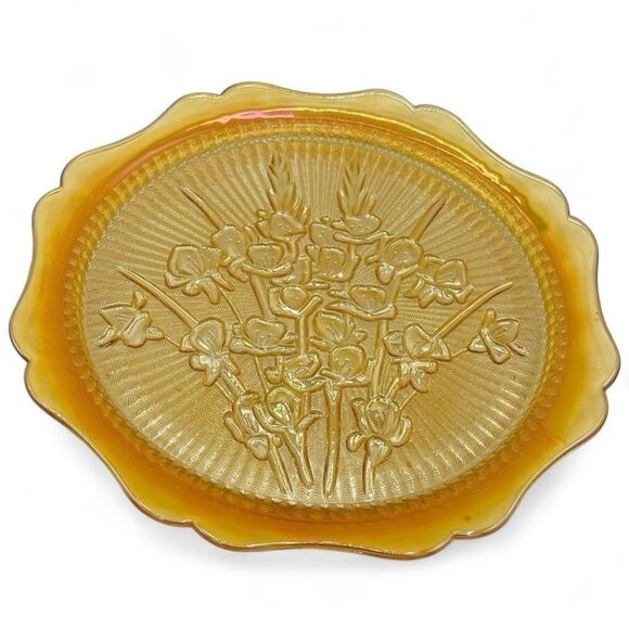 Vintage Jeanette Iris Iridescent Carnival Glass Serving Sandwich Round Plate - Picture 10 of 11